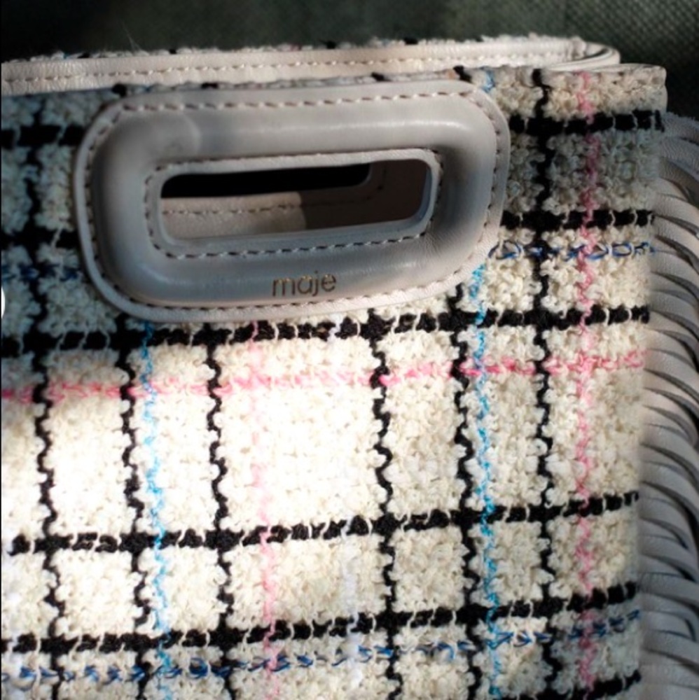 MAJE Tweed MINI M Bag w/ leather fringe